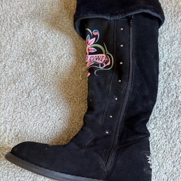 Ladies Ed Harding Black Suede Boots with Faux Fur Trim - Picture 3 of 4